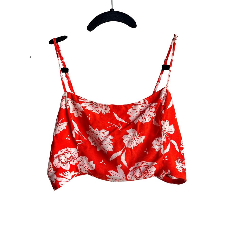 Free People Floral Tie Back Crop Cami Top Orange White Size M/L